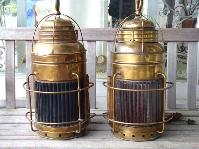 A beautiful pair of post Civil War era all-brass Ships runnings lights with their original verically ribbed lenses circa 1875     — image 3